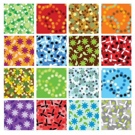 set of 16  floral seamless patternsのイラスト素材