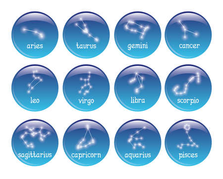 set of 16 badges with zodiac symbolsのイラスト素材