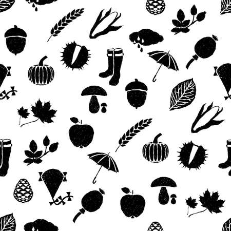 doodle autumn seamless patternのイラスト素材