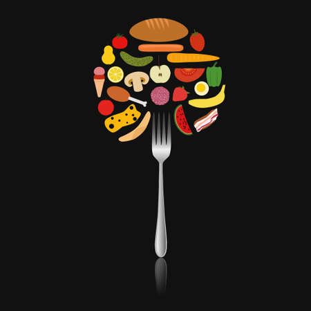 foods in circle on the forkのイラスト素材
