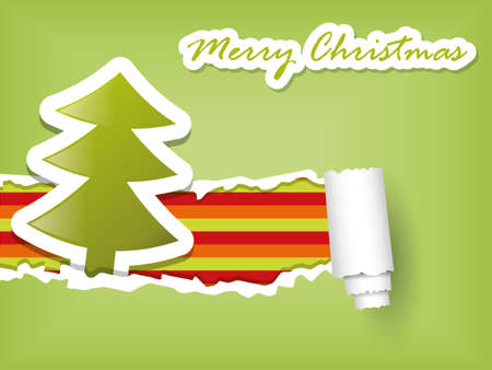 christmas tree and green torn paperのイラスト素材