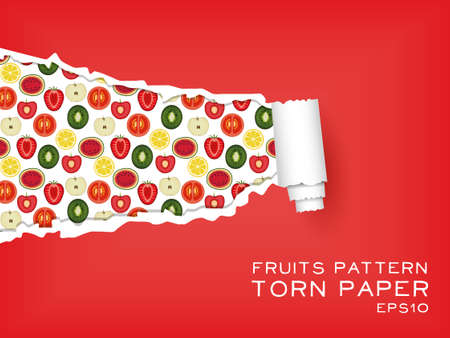 red torn paper with fruit patterのイラスト素材