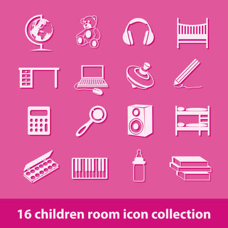 16 children room icon collectionのイラスト素材