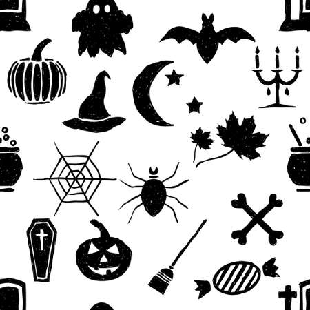 seamless doodle halloween patternのイラスト素材