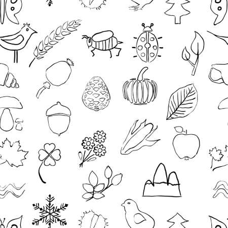 doodle seamless nature patternのイラスト素材