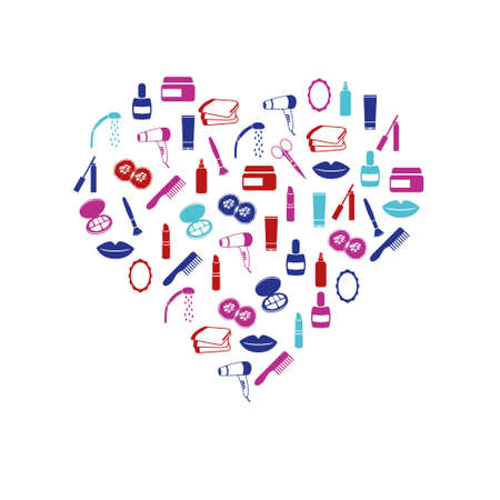 cosmetics icons in heartのイラスト素材