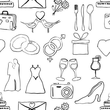 seamless doodle wedding patternのイラスト素材