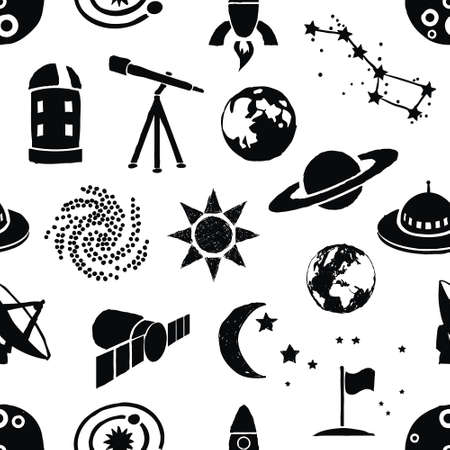 seamless doodle space patternのイラスト素材