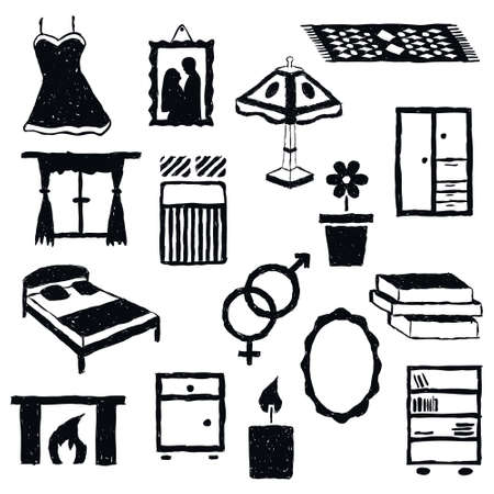 doodle bedroom imagesのイラスト素材