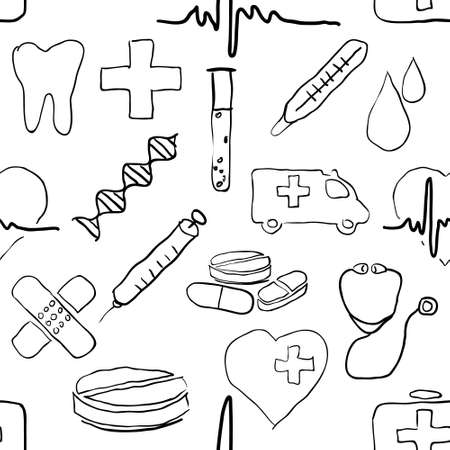 seamless doodle medical patternのイラスト素材
