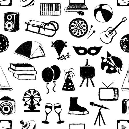 seamless doodle entertainment patternのイラスト素材
