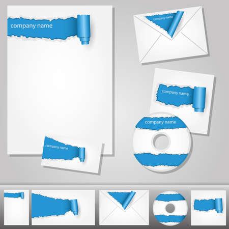 corporate design - white with blue ripped paperのイラスト素材