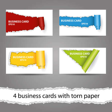 set of four business cards with torn paperのイラスト素材