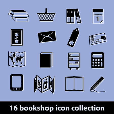 16 bookshop icon collectionのイラスト素材
