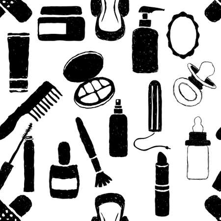 doodle drugstore seamless patternのイラスト素材
