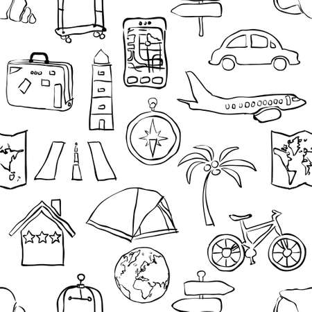 seamless sketch travel patternのイラスト素材