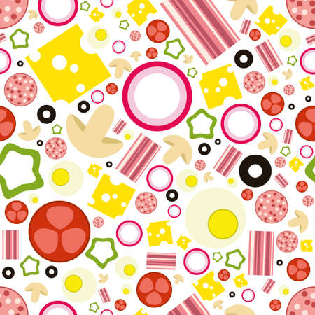pizza ingredients seamless patternのイラスト素材
