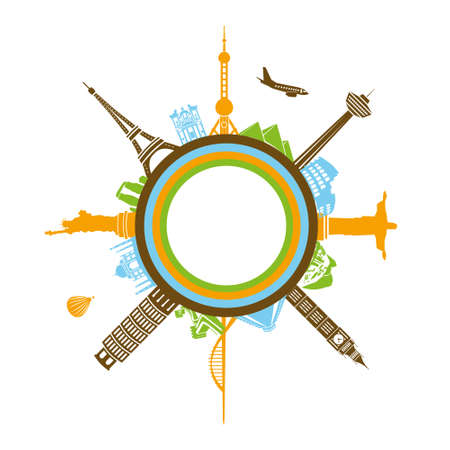 world buildings in circleのイラスト素材