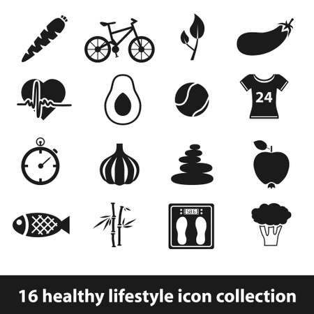 16 healthy lifestyle icon collectionのイラスト素材