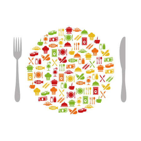restaurant icons in circle with cutleryのイラスト素材