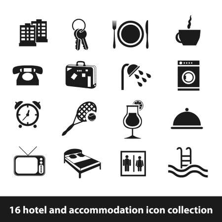 16 hotel and accommodation icon collectionのイラスト素材