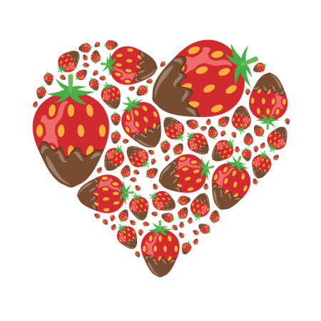 strawberries in chocolate in heartのイラスト素材