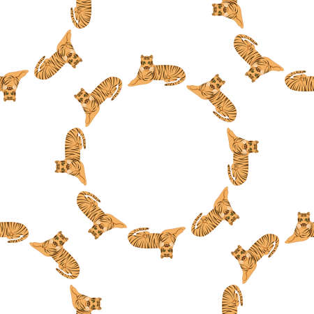 tigers in circle seamless patternのイラスト素材
