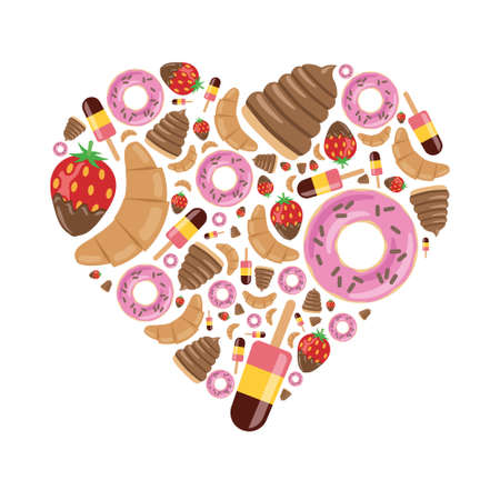 desserts in heartのイラスト素材