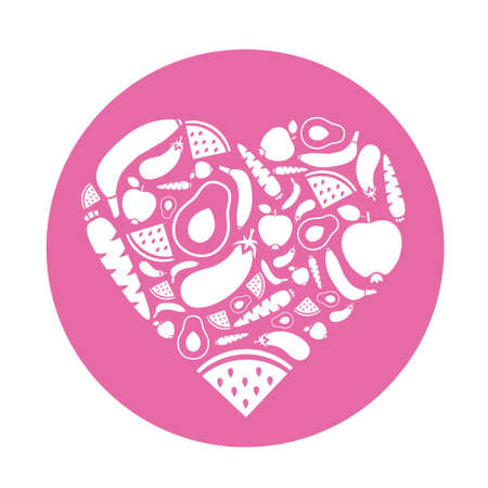 fruits and vegetables heart in circleのイラスト素材