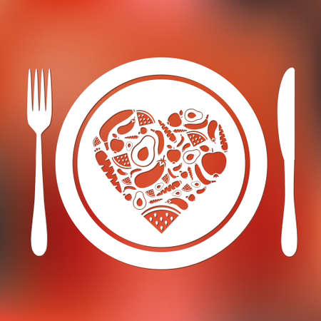 fruits and vegetables heart in plateのイラスト素材