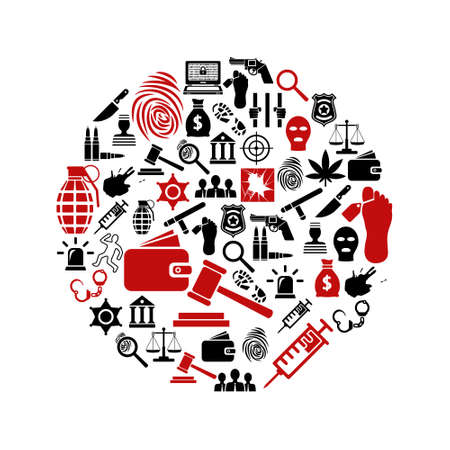 crime and justice icons in circleのイラスト素材