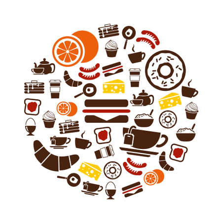 breakfast icons in circleのイラスト素材