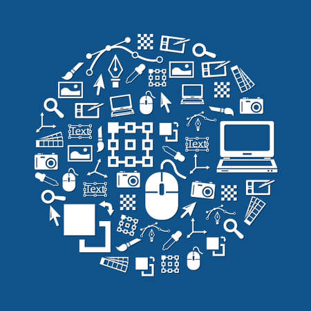 computer graphic icons in circleのイラスト素材