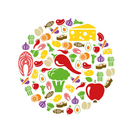 healthy food icons in circleのイラスト素材