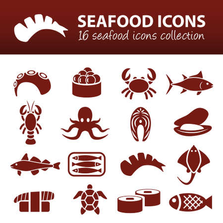 seafood iconsのイラスト素材