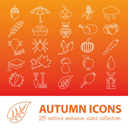 autumn outline iconsのイラスト素材