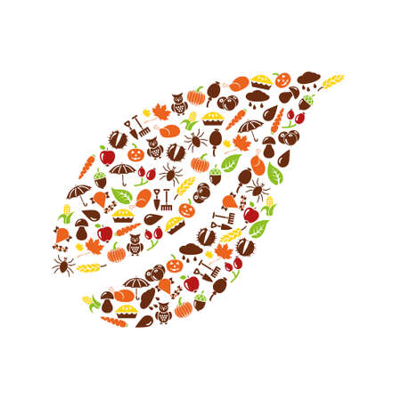 autumn icons in leaf shapeのイラスト素材