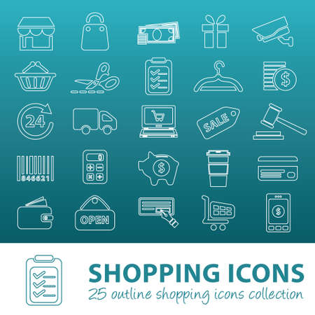 shopping outline iconsのイラスト素材