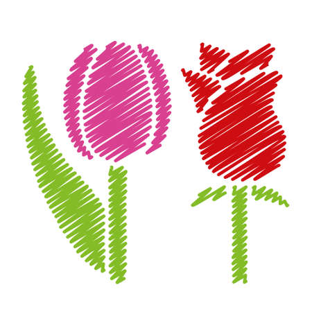 handwriting flower picturesのイラスト素材