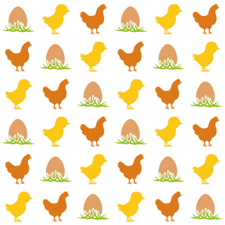 egg, chicken and hen seamless patternのイラスト素材