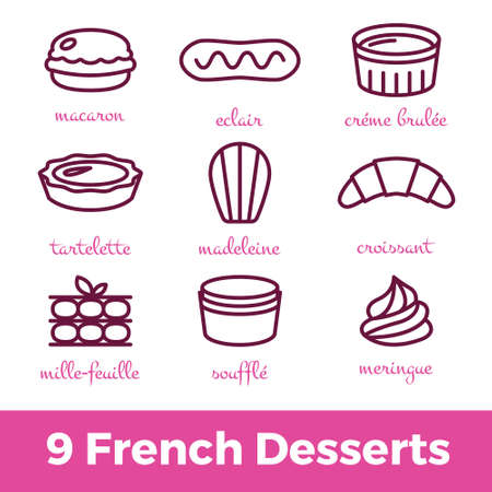 icon set of most famous french dessertsのイラスト素材