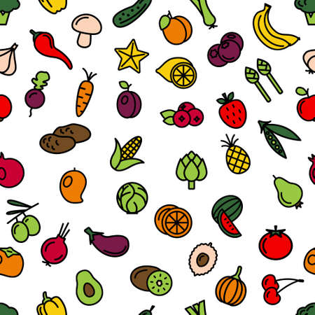vegetables and fruit seamless patternのイラスト素材