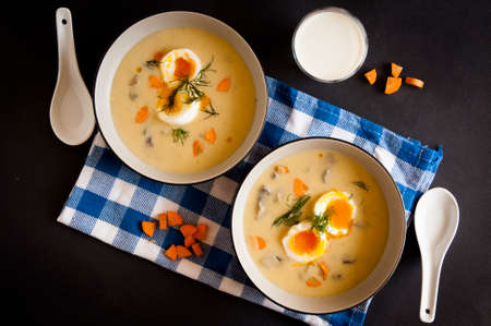 potato soup with eggs and dillの写真素材