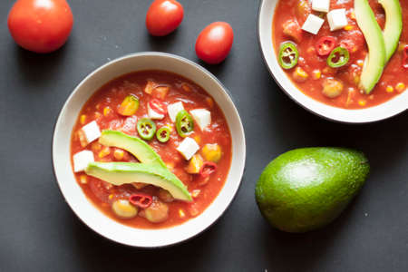 mexican tomato soup with avocado