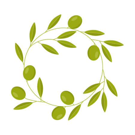 vector wreath with green olives and leavesのイラスト素材