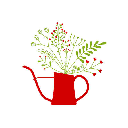 beautiful bouquet in watering canのイラスト素材