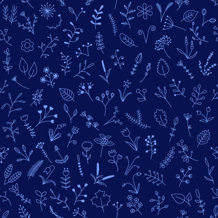 blue seamless pattern with beautiful flowersのイラスト素材