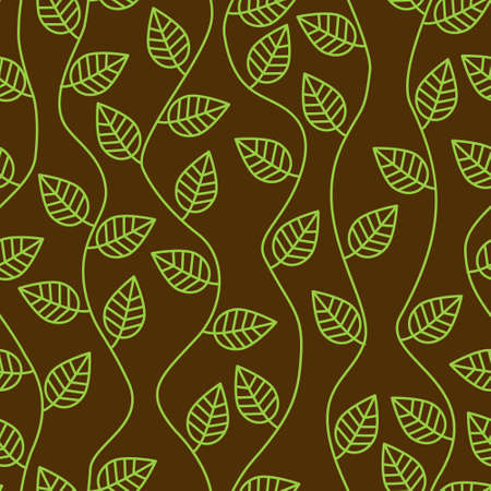 brown seamless pattern with leaves and curvesのイラスト素材