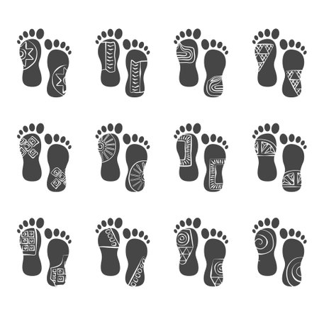 vector human sole footprints with ink drawingsのイラスト素材