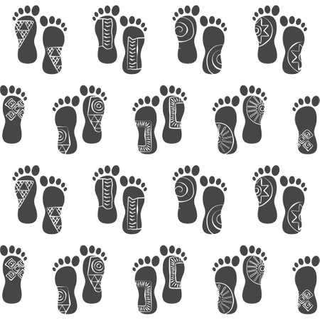 footprints with ink drawings seamless patternのイラスト素材
